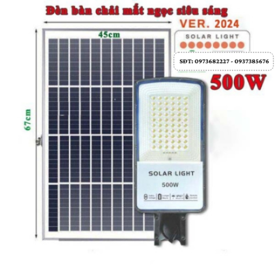 Đèn năng lượng mặt trời bàn chải mắt ngọc 500W – HLC500 – Tấm pin mono sạc nhanh