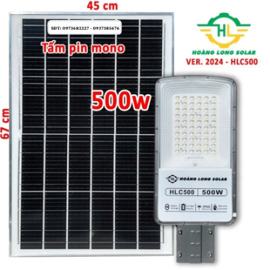 Đèn năng lượng mặt trời bàn chải mắt ngọc 500W – HLC500 -New 2024 – Tấm pin Mono sạc nhanh