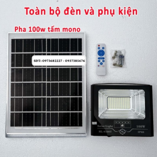 Đèn pha năng lượng mặt trời solar light 100W -HL8100S NEW 2024