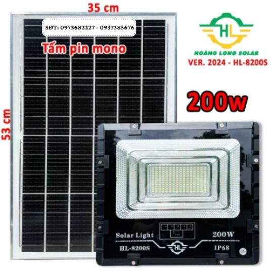 Đèn pha năng lượng mặt trời 200w mã HL-8200S – Tấm pin mono – Mẫu mới 2024