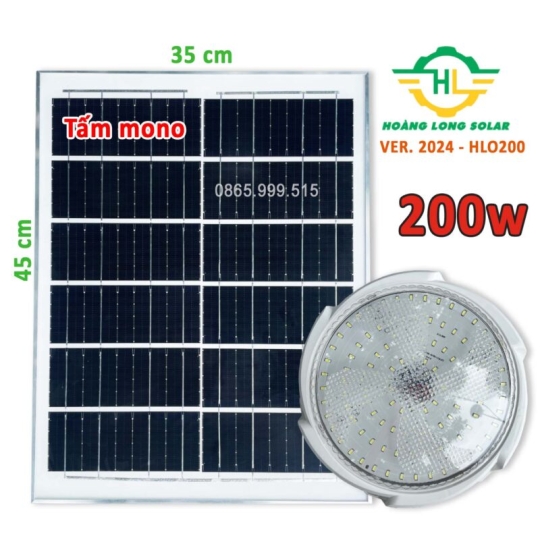 Đèn ốp trần năng lượng mặt trời 200w tấm pin mono | Mã HLO200 – ver 2024