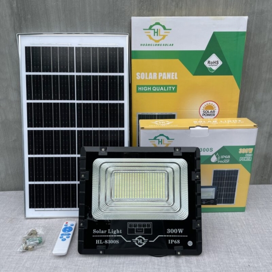 Đèn pha năng lượng mặt trời solar light 300w HL-8300S– Tấm pin mono – Mẫu mới 2024