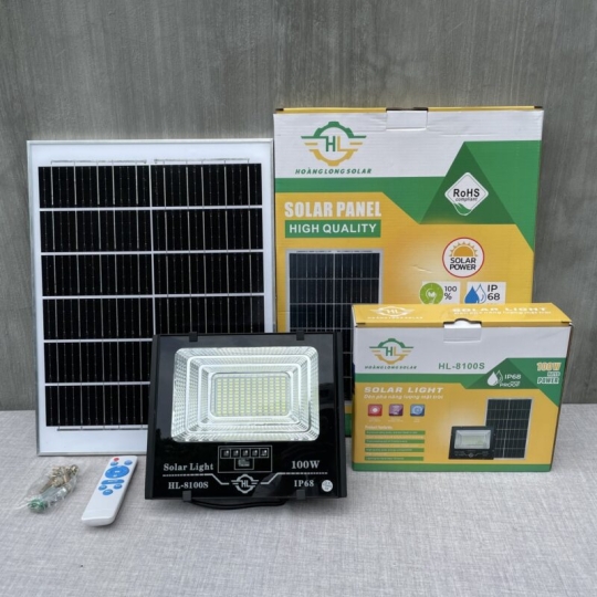 Đèn pha năng lượng mặt trời solar light 100W -HL8100S NEW 2024